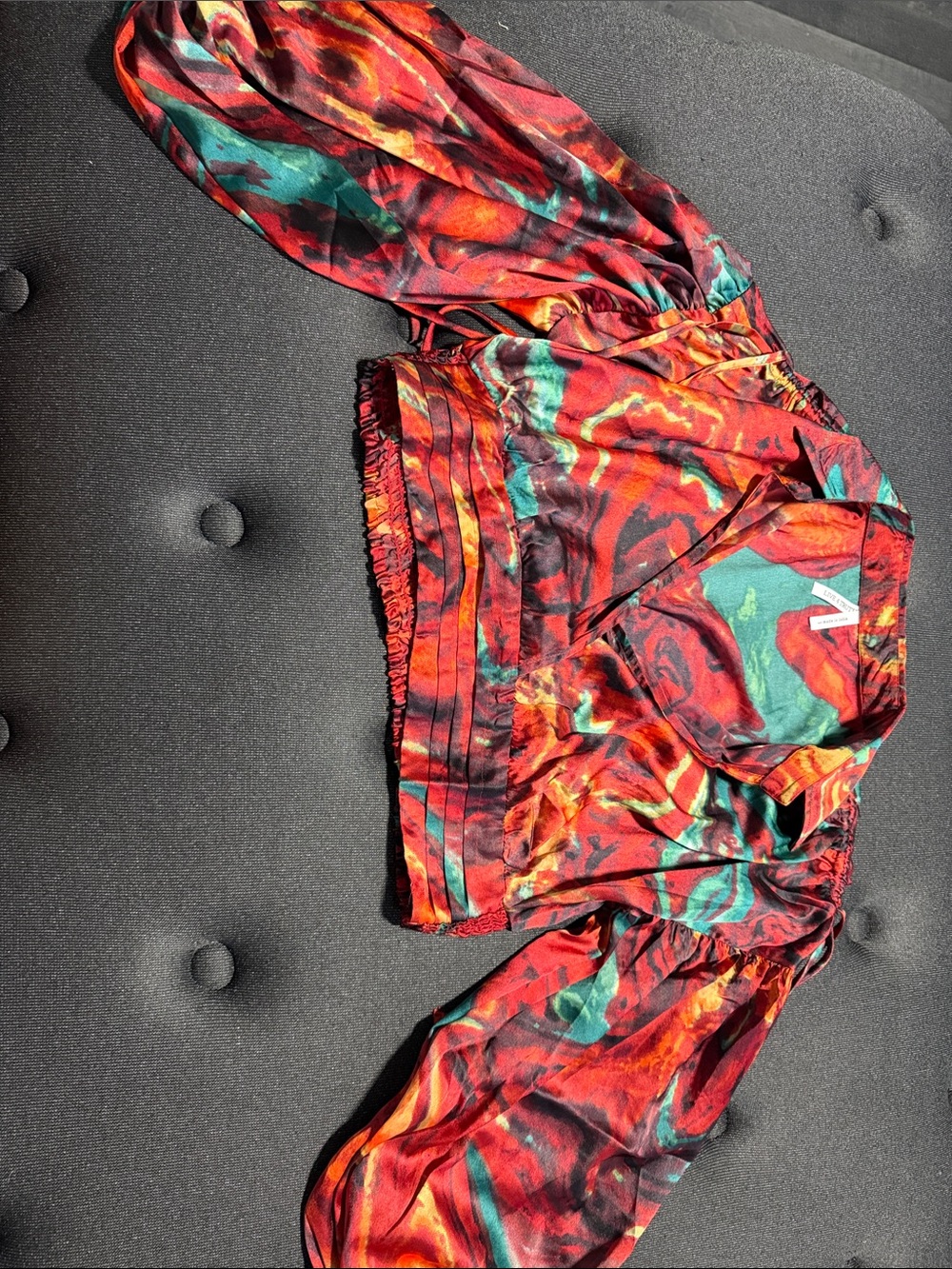 Live 4 Truth Red and Teal Abstract Satin Blouse